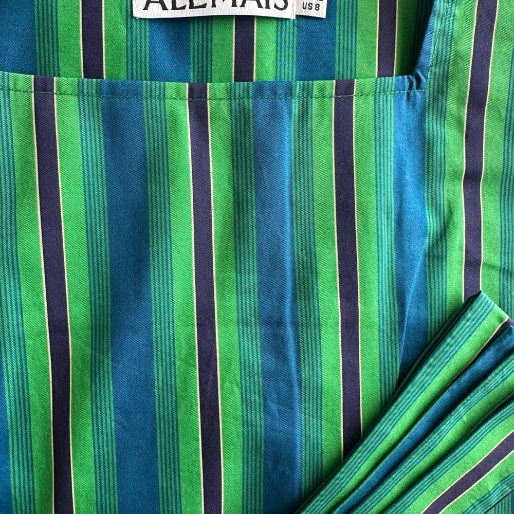 Alemais Margo Midi Green Striped Sleeveless Belted Dress - Picture 9 of 11